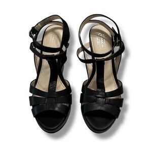Coach Catalina Wedge Heels Women’s Size 7.5B Black Leather Buckle Strap